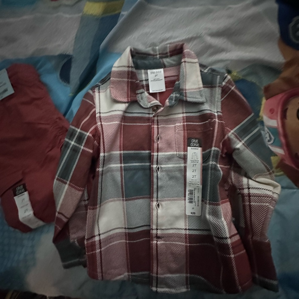 Okie Dokie Red and Gray Plaid Button Down Shirt and pants